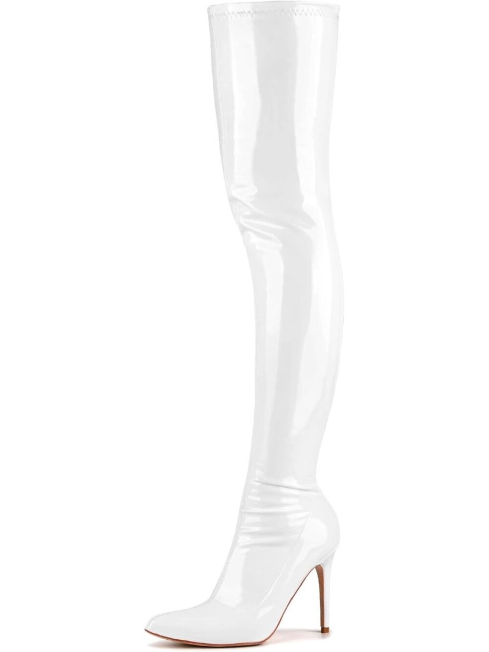 Women's White Thigh High Over the Knee Boots with Block Heels Knee Heeled